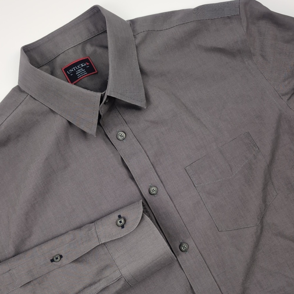 UNTUCKit Men's Large Gray Taupe Long Sleeve Sangiovese Dress Shirt Wrinkle Free